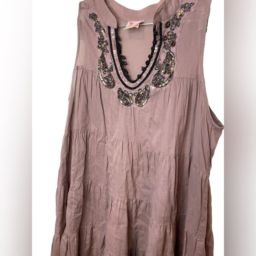 FREE PEOPLE Vintage Tiered Mauve Mini Dress Embroidered Sequins Size Small EUC - Picture 6 of 13
